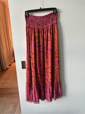 DR2 Pink and Orange Floral Maxi Skirt with Smocked Top